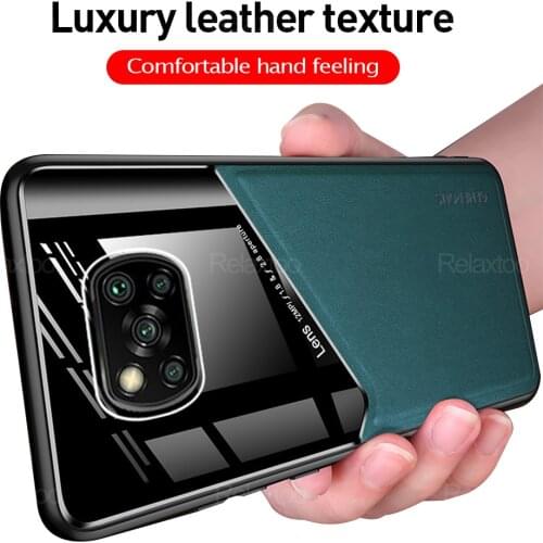 Phone Case For Xiaomi Mi POCO X3 Pro Leather texture pixleglass Car Magnetic Hloder Cases For Xiaomi POCO X3 NFC Silicon Bumper