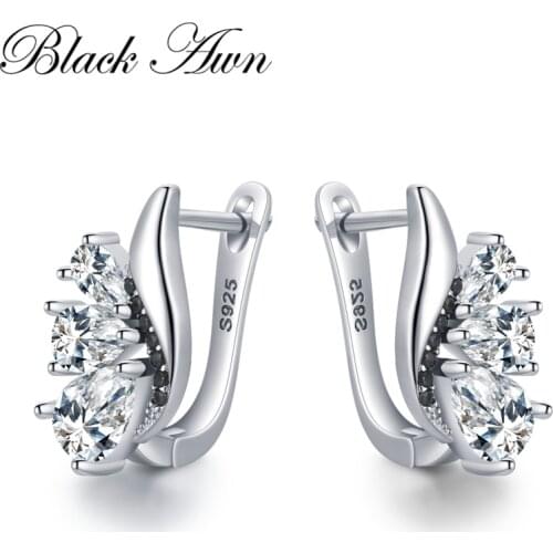 Black Awn Hoop Earrings for Women Classic 925 Sterling Silver Trendy Spinel Engagement Fine Jewelry I217
