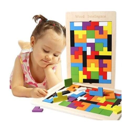 Wooden Tangram Brain Teaser 3D Puzzle Toy Tetris Preschool Magination Intellectual Educational Kids Toy Colorful Jisgaw Board