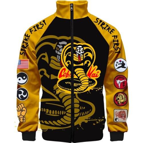 The Karate Kid Cobra Kai Harajuku Cardigan Stand Collar Zipper Baseball Jacket Outerwear 2020 Costum 3D Print Men Hip Hop Cotton