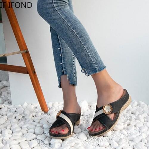 IF IFOND Women Sandals Platform Sandals Shoes Women Flora 2021 Summer Sandals Slipper Outdoor Beach Shoes Female Slippers