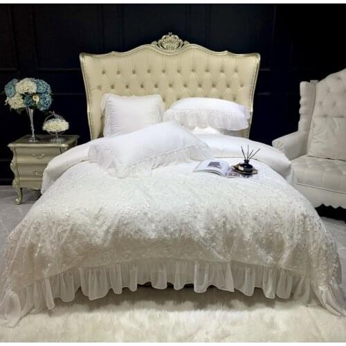 Europe Lace Embroidery Egyptian Cotton White Princess Wedding Luxury Bedding Set Duvet Cover Bed Sheet Pillowcases Home Textile