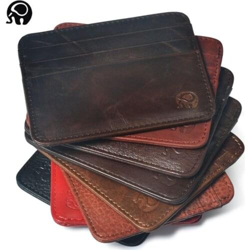 New Thin Genuine Leather Mini Wallet Slim Bank Credit Card Holder Mens Business Small ID Case For Man Purse 6 Slots Cardholder