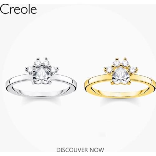 Cat Paw Ring White Stones Concise Cute Design 925 Sterling Silver Gold Color 2021 New Fine Women Jewelry Romantic Gift For Girls