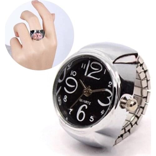 Creative Watch Rings For Womens Men Teens Classic Round Quartz Watches Open End Adjustable Stainless Steel Ring Jewelry Gifts