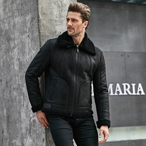 Mens B3 Shearling Jacket Coat Mens Turndown Collar Short Jacket Mens Motorcycle Jacket