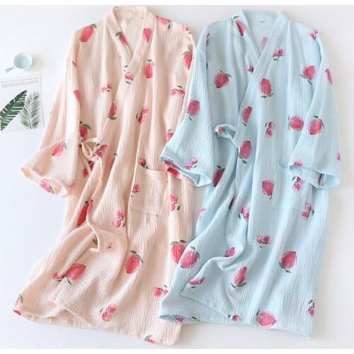 Summer Pijamas Women Pure Cotton Crepe Thin Spring/autumn Japanese Kimono Robes Homewear Spa Sweat Steam Cotton Bathrobe Womens