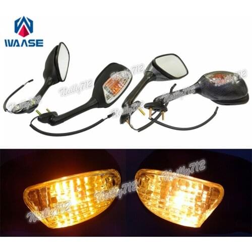 Waase Left & Right LED Turn Signal Rear View Mirror For Suzuki GSXR600 GSXR750 2011 2012 2013 2014 2015 2016 2017