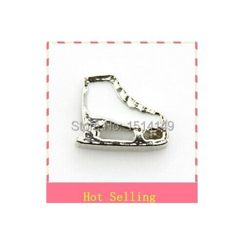 Hot selling 20pcs/lot white ice skate shoe floating charms living glass floating memory locket