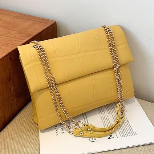 Small Yellow Shoulder Bags for Women Solid Color Chain Messenger Bag Female Flap Designer Handbags Soft Leather Crossbody Bags