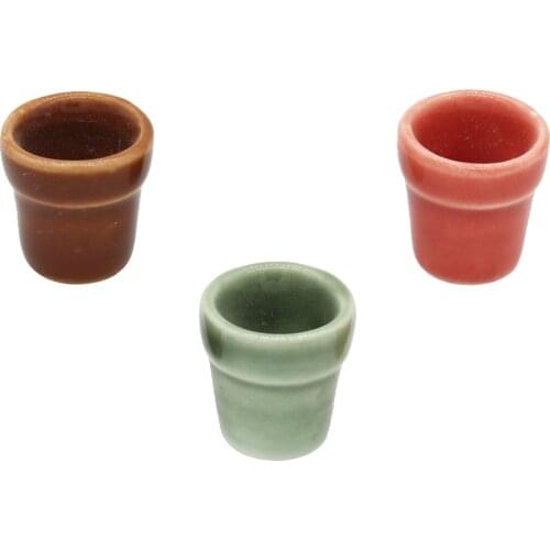 3 Piece Miniature Porcelain Flowerpots For Micro Landscape Decoration