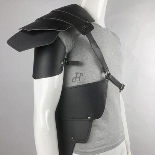 Medieval Exotic Tops Shoulder Armor Harness Belts Fetish Men Leather Pauldrons Punk Gothic Gay Clothes for BDSM Bondage Sex