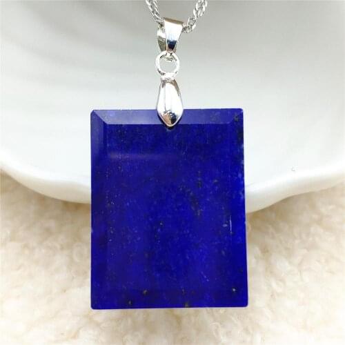 Natural Blue Lapis Lazuli Rectangle Pendant 27x21mm Women Men Gemstone Love Stone Jewelry Necklace AAAAA