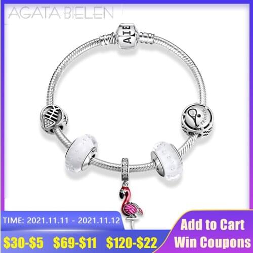 New Flamingo 925 Sterling Silver Charming pendants Bracelets European Murano Glass Beads Charms Bracelet Bangles Luxury Jewelry