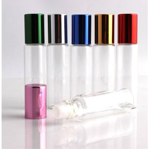 Wholesale unique 10ml mini travel add oil bottle plastic ball glass oil perfume gift small perfume bottle 6 colors optional