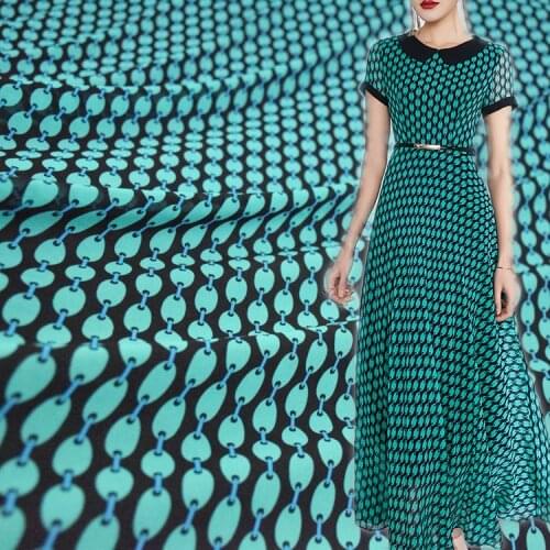 New Lake Water Green Color Chain Printing 100 % Polyester Georgette Chiffon Fabric Dress Shirt Sewing Fabric Transparent