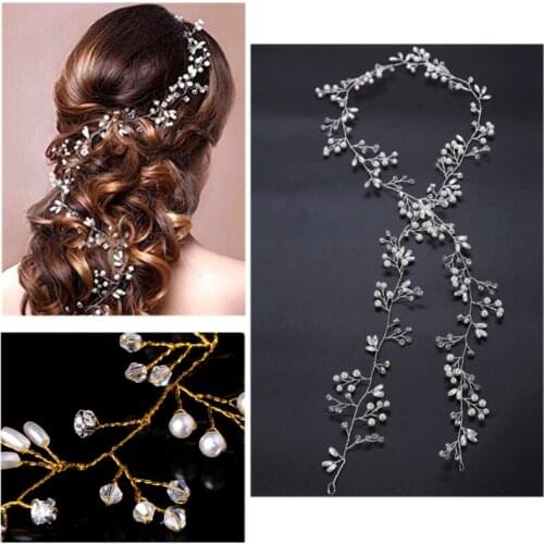 Luxury Bridal Rhinestone Faux Pearl Headband Tiara Wedding Hair Chain Headpiece Fashion Hair Accessories Tiara Princess Gift