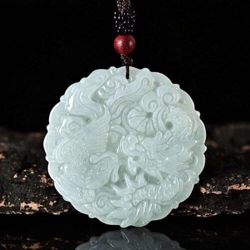 SHIYM Burma Jade Jewelry Dragon and Phoenix Necklace Pendant Gem Jewelry Mens Pendant With Chain Jade Jewelry