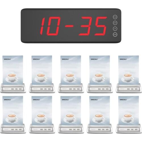 SINGCALL Wireless Calling System, 1Fixed Receiver SC-R50, 10 Bells APE130 for Cafe Restaurant Call Button