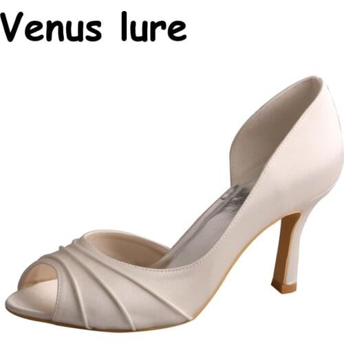 23 Colors Ivory Wedding Dress Satin Heels for Bride Peep Toe Pumps