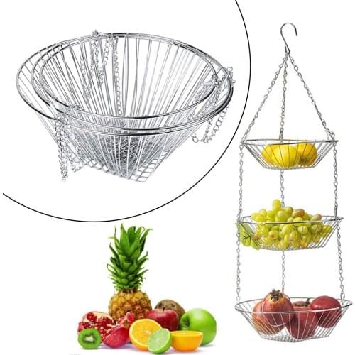 3 Tier Chain Hanging Space Saving Iton Wire for Fruits Plants Storage Baskets Home Kitchen Storage Display