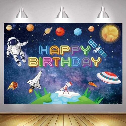 Outer Space Photo Backdrop Astronaut Rocket Baby Shower Kids Happy Birthday Party Planet Photography Backgrounds Banner