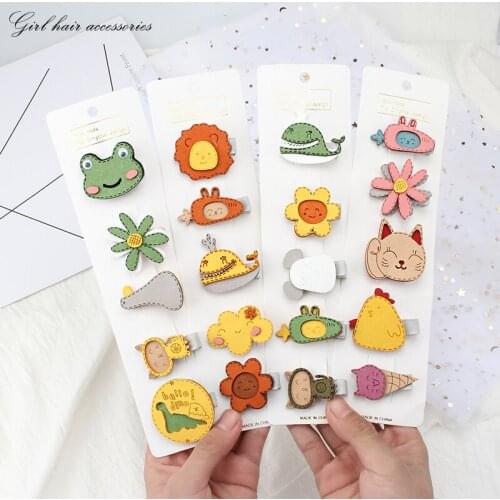 5Pcs/Set Hair Clip Cute Animal Cat Hairpin Girls Flower Barrettes Hair Accessories Children Don’t Hurt Hair Cartoon Headdress