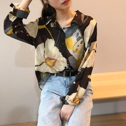 New women fall 2020 Autumn tops shirt camisas femininas long sleeve Turn down collar Casual shirt printing camisa feminina