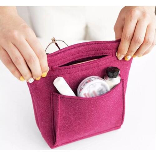 Women Portable Makeup Bag Felt Fabric Insert Handbag Cosmetics Organizer XR-Hot
