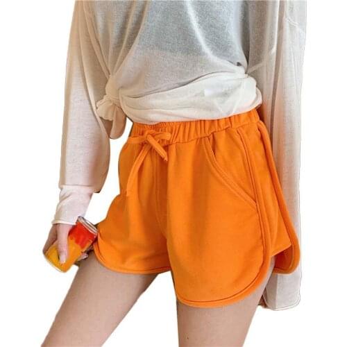 Women Running Yoga Shorts Elastic Casual Solid Color High Waist Drawstring Pockets Loose Shorts Gym Fitness Shorts Sportswear