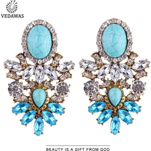 Vedawas Trendy Fashion Jewelry Big Brand Glass Crystal Earrings Bohemian Wedding Statement Stud Earrings For Women Jewelry Gift
