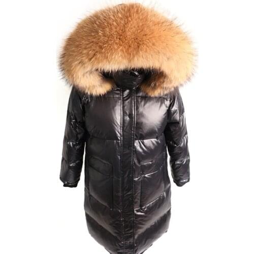 Winter women black down jacket real fox fur big collar coat Womens duck down jacket Warm long down coat Parka raccoon collar