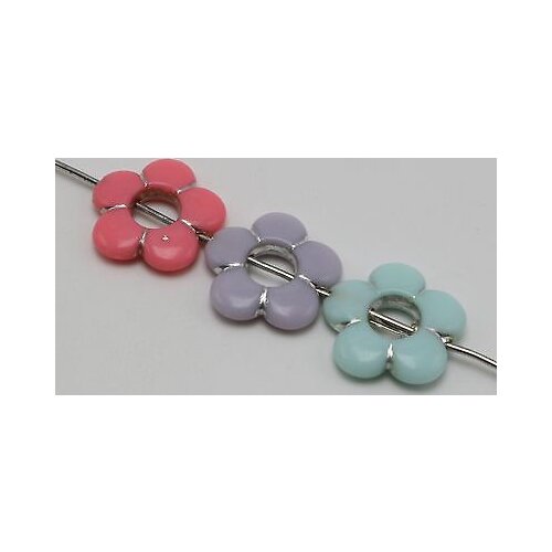 100 Mixed Color Acrylic Sparkling Silver Colour Flower Donut Beads 19mm Jewelry Craft