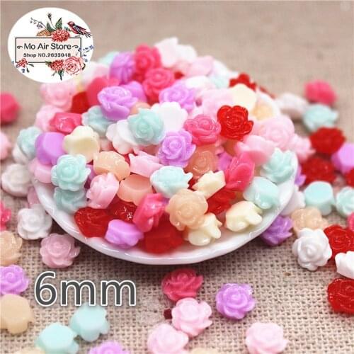 100pcs 6mm mix color small flower resin flatback cabochon DIY jewelry/phone/nail art decoration No Hole