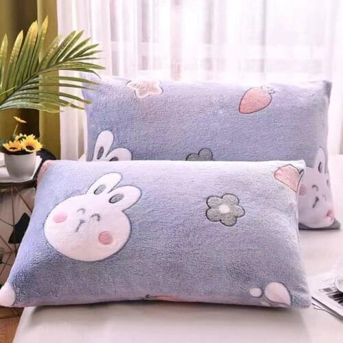 2PCS/Set Winter Pillow Cases Mod Cartoon Zip PillowCases Flannel Bedding Set Soft Warm For Home Pillow Towel Cover Bedding
