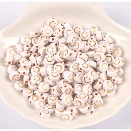 200/400PCs 7mm golden smiling face Acrylic beads Flat Round Spacer Beads Fit Jewelry Handmade YKL0873
