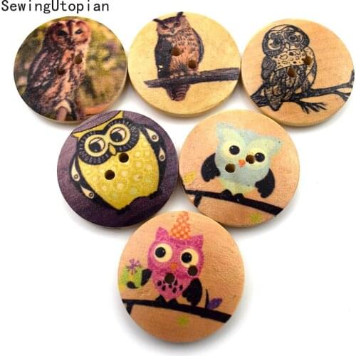 50PCS 30MM Animal Owl Series Wood Buttons Sewing Scrapbooking Gift Handwork Home Clothing Decor Wooden Decorative Handmade DIY