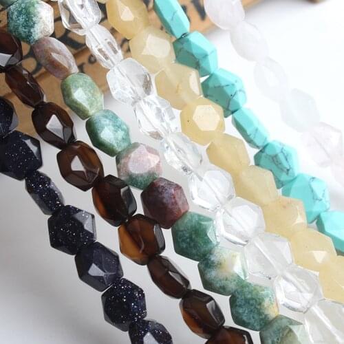 8*8mm Natural Faceted Stone Bead Agates/Clear Quartz/Yellow Jades Loose Beads For Jewelry Making DIY Bracelet Necklace 7.5inches