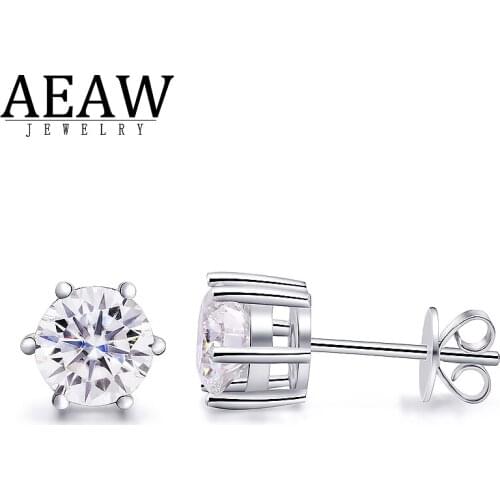 AEAW Round Moissanite Cut Total 2.00ct 6.5mm Diamond Test Passed Silver Earrings Jewelry Girlfriend Gift