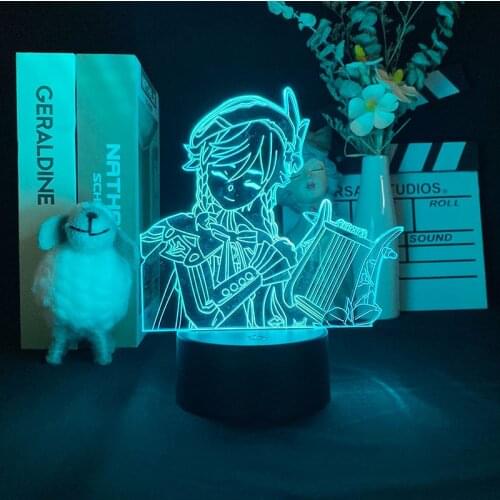 Acrylic Night Light LED Venti Figure 3D Lamp Bedside Game Genshin Impact Anime Fans Room Decor Teenager Friend Birthday Gift