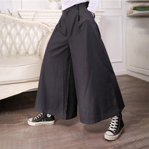 Mens summer wide leg trousers nine cent mens and womens culottes loose flared trousers hair stylist youth casual trousers
