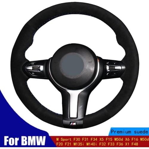 Car Steering Wheel Cover Black Suede For BMW M Sport F30 F31 F34 X5 F15 M50d X6 F16 M50d F20 F21 M135i M140i F32 F33 F36 X1 F48