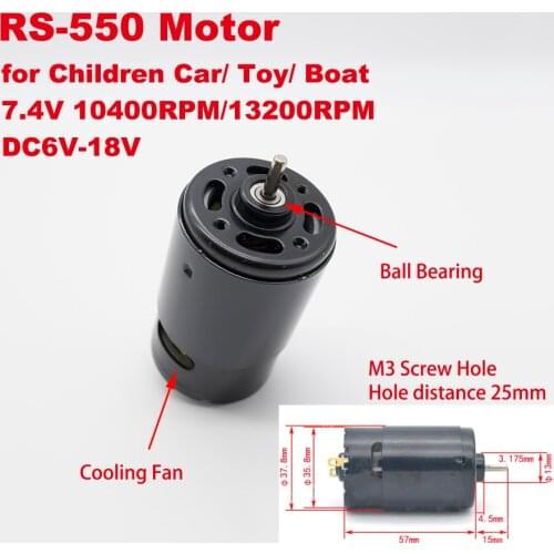 Black Micro 36mm RS-550 Electric Motor 3.17mm Shaft DC 6V-18V 12V 7.4V High Speed Power Tool DIY Toy Car Board Model Screwdriver