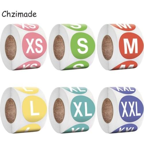 Chzimade 500Pcs/roll XS S M L Round Shaped Clothing Size Stickers 2.5cm For Garment Underwear Colorful Clothes Sticker Supplies