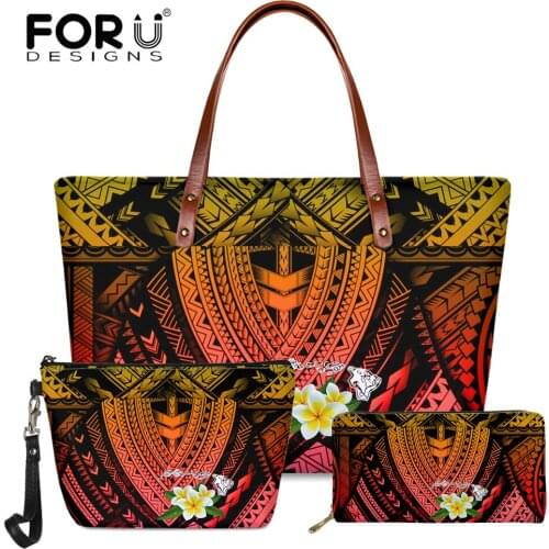 FORUDESIGNS Plumeria Polyneisan Design Woman Tote Bag Party Portable Lady Handbags and Purse Set Large Capacity Shoulder Bags