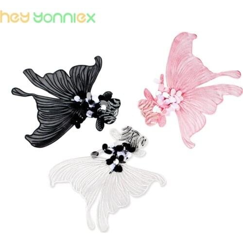 Hey Yonniex 3 Colors Organza Yarn Goldfish Sew Sequins Diamond Embroidery Paste Clothing Patch Big Fish Patch