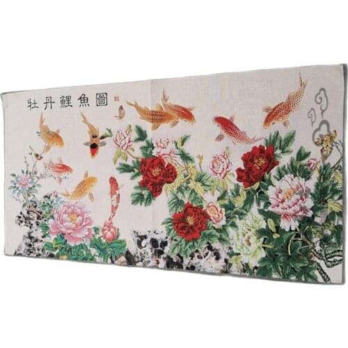Antique Chinese style sofa background wall decoration peony carp picture hanging picture