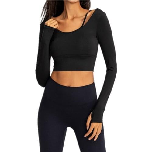 Women Sexy Big U Back Long Sleeve Sports T-shirts Gym Tight Stretch Training Running Quick Dry Fitness Yoga Top With Chest Pad