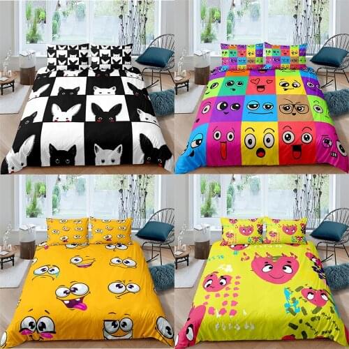 2021 Cartoon Face Expression 3D Bedding Set Queen Duvet Cover with Pillowcase Bed Cover Qulit Cover 2/3pcs Christmas