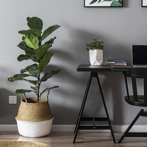 Foldable Handmade Bamboo Storage Baskets Laundry Straw Patchwork Wicker Rattan Seagrass Belly Garden Flower Pot Planter Basket